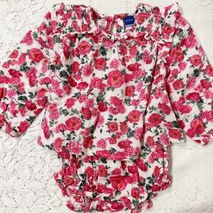 Old Navy Pink Green & Ivory White Smocked Long Sleeve Top + Bloomers Set NWOT